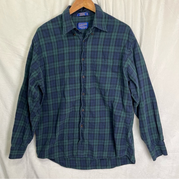 Pendleton Shirt Mens L Plaid Flannel Merino Wool Pima Cotton Canterbury Cloth - Picture 15 of 16
